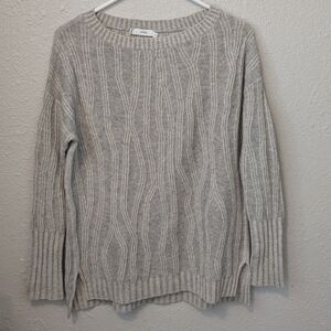 VINCE Wool Cashmere Blend 3-D Waterfall Stripe Knit Gray Sweater Women Sz X Smal